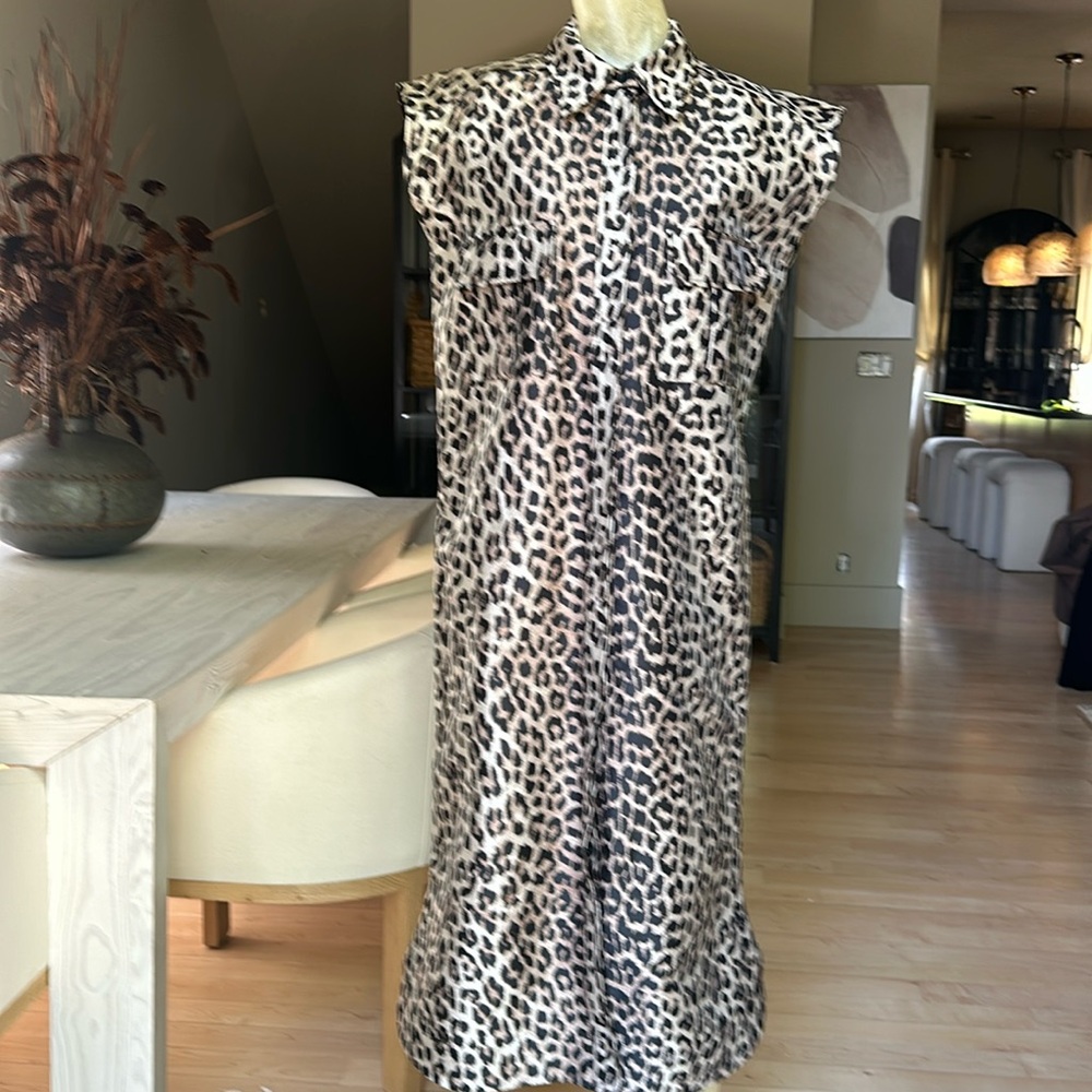 Ganni button down leopard shirt dress. Size 44. NWT